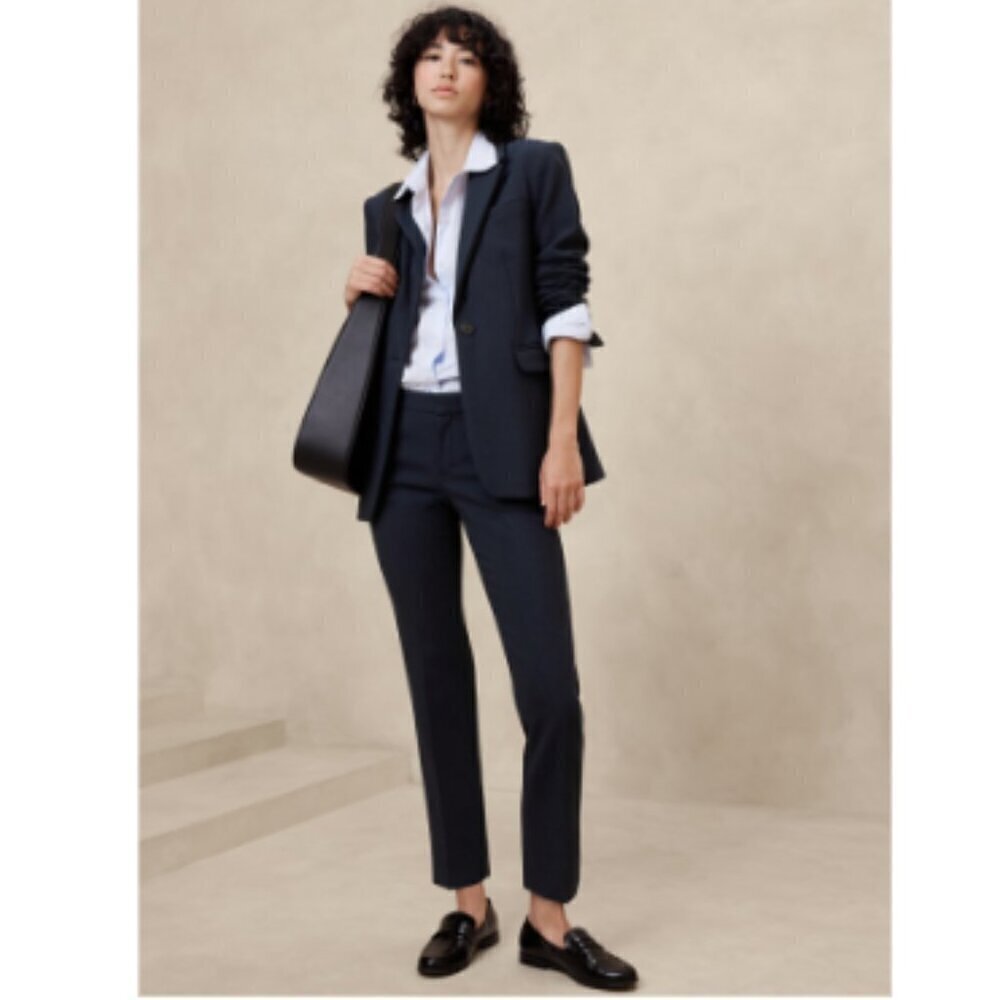 Banana Republic RYAN Double Weave Straight Ankle Pants Navy Blue Size 2 PETITE